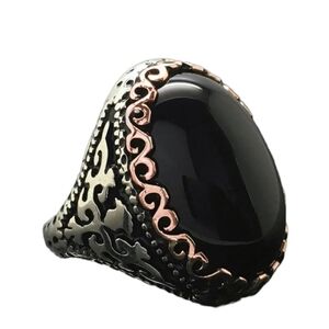 COPY - Silver tone ring oval black stone multi sizes